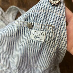 Vintage Guess Jeans Blue and White Railroad Striped Overalls- size small